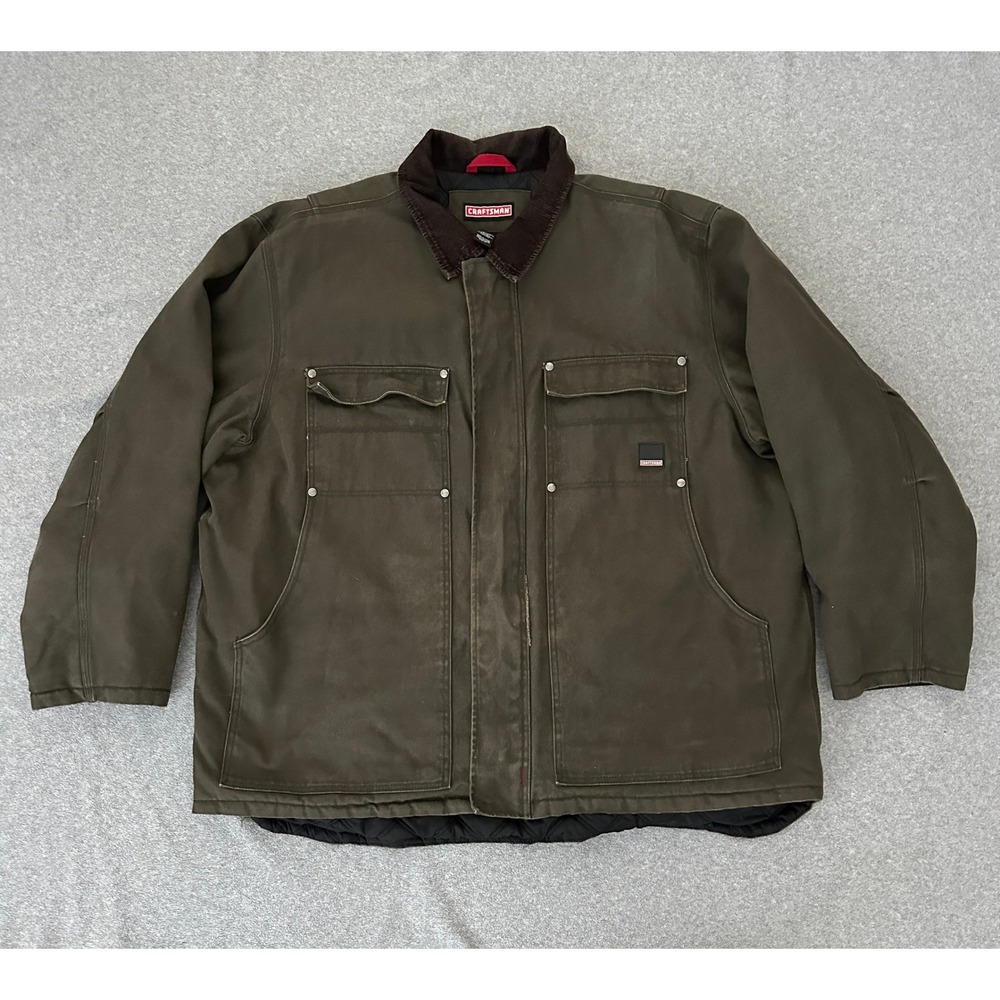 Craftsman‎ Chore Barn Coat Mens XXL Green Canvas Quilted Work Jacket Corduroy